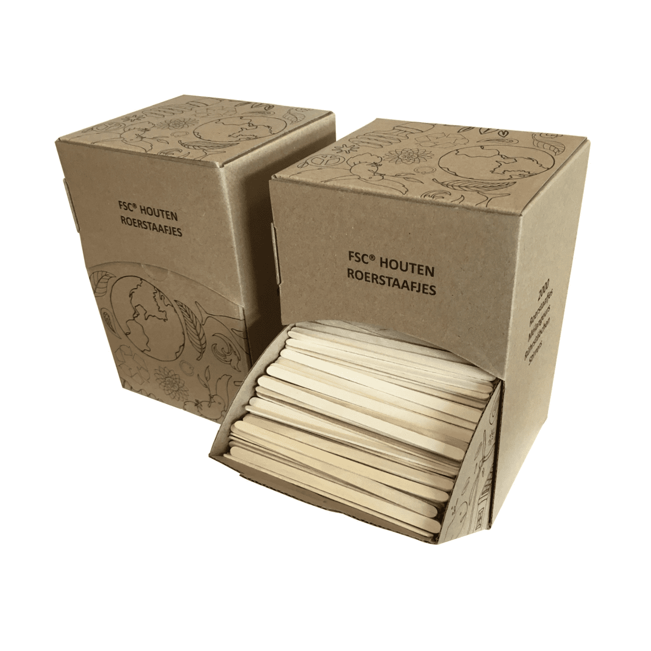 FSC® houten roerstaafje 110mm dispenserdoos