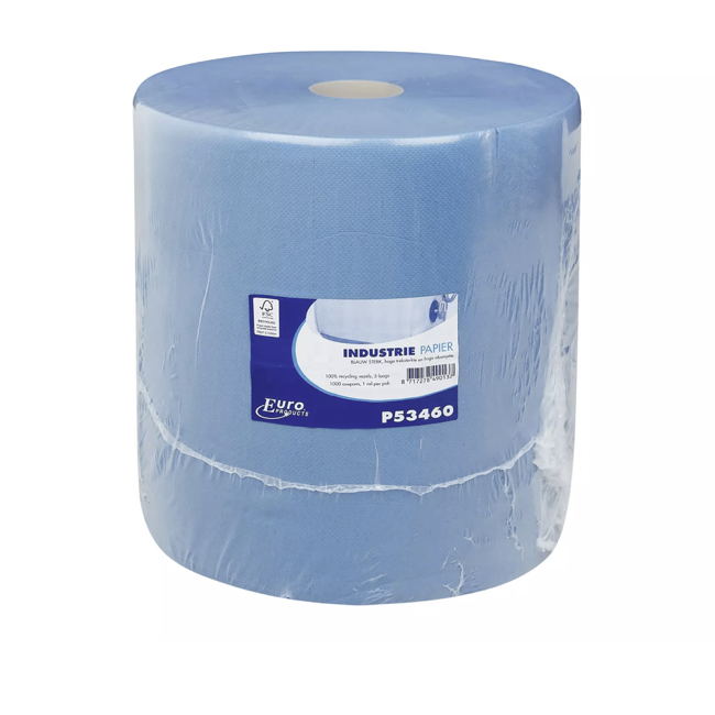 Papieren poetsrol industrie blauw 3-laags 36cm x 380m